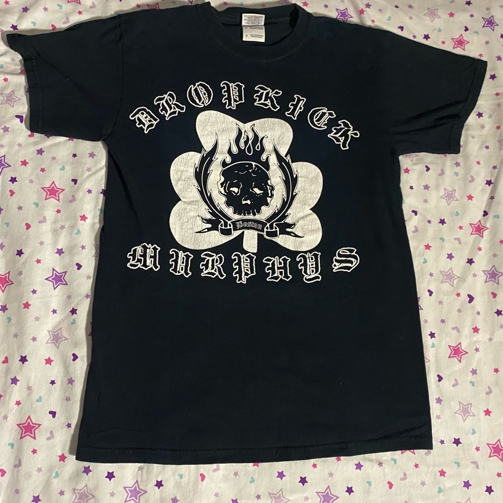 Y2k Dropkick Murphys three leaf clover flaming skull band tee